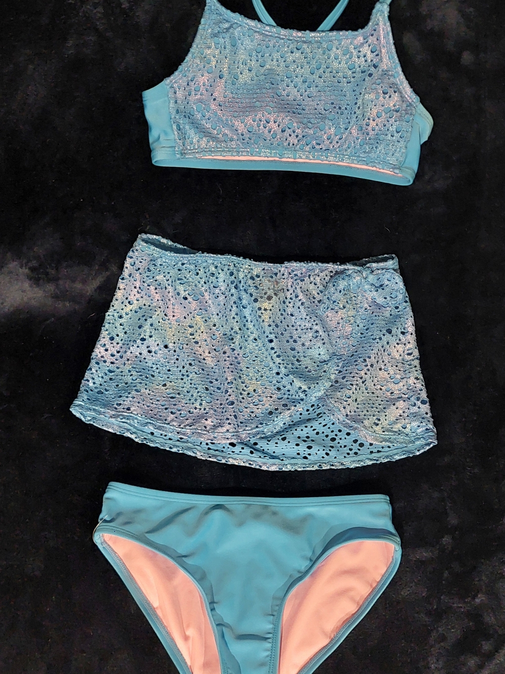 Cat & Jack Girls 3-Piece Blue Swimsuit Set with Swim Skirt Size M (8)